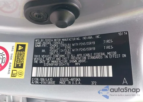 2015 Toyota Highlander Limited V6 z USA, uszkodzony, nr VIN 5TDYKRFH6FS054116